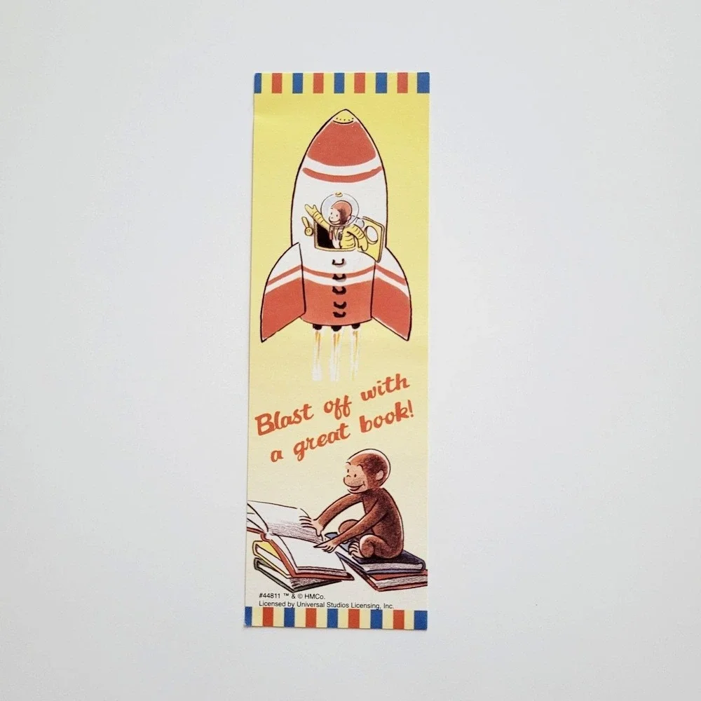 Vintage 90s Curious George Bookmark paperboard- Rocket Books 1990s, HMCo. #44811